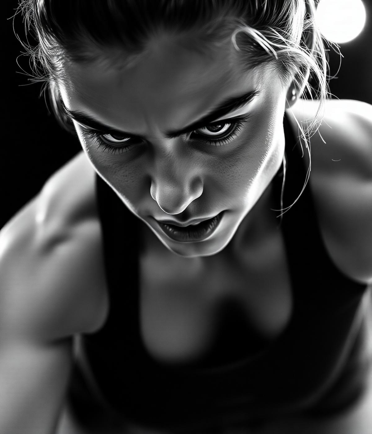 Close-up of a focused athlete mid-training