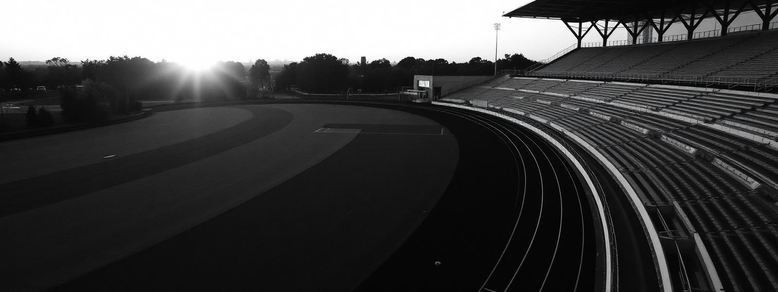 Empty stadium track at dawn